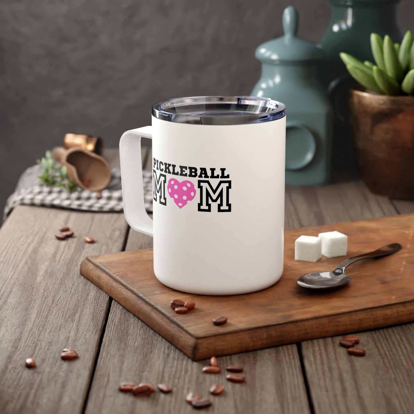 Pickleball Mom Pink Heart Insulated Mug