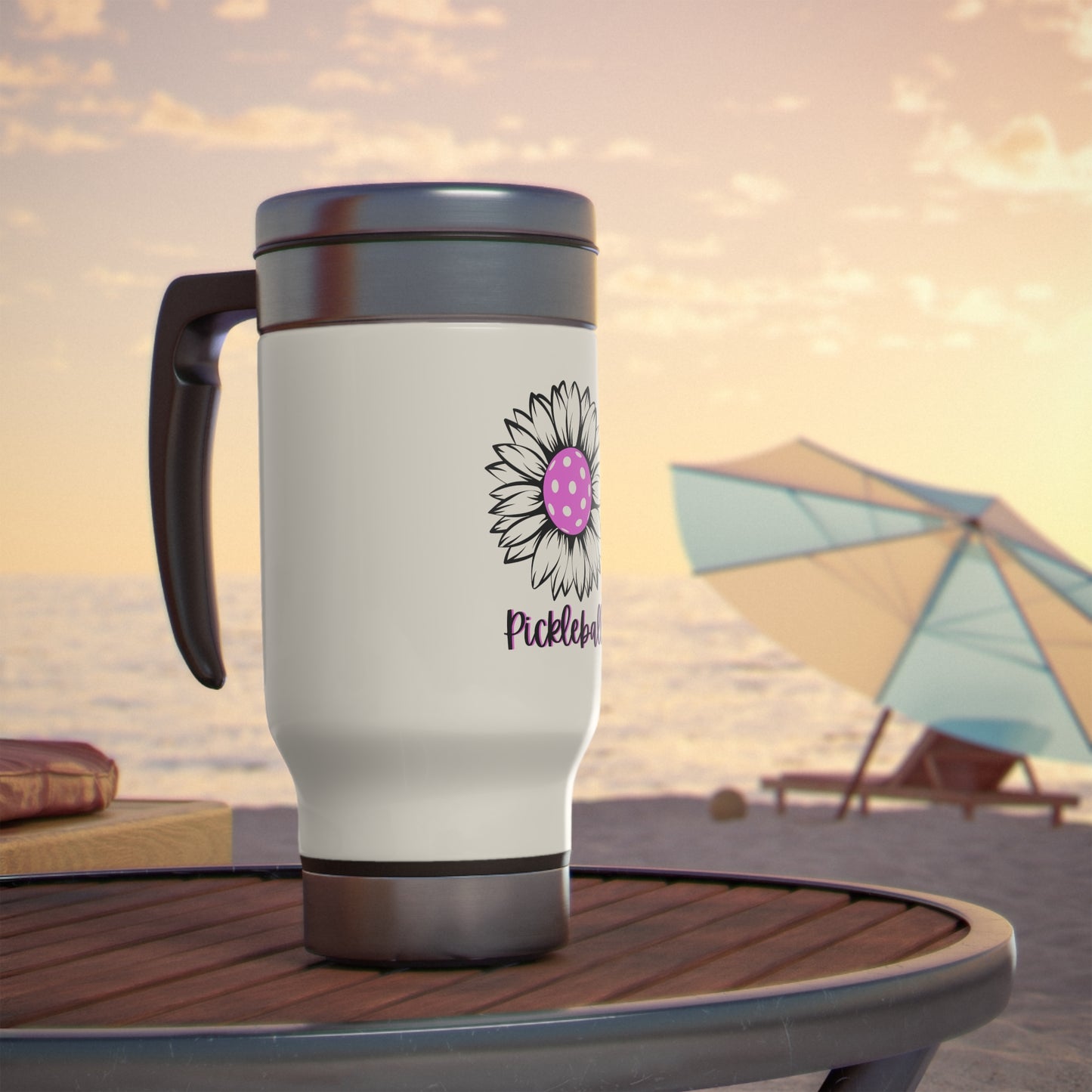 Pickleball Sun Flower Stainless Steel Travel Mug