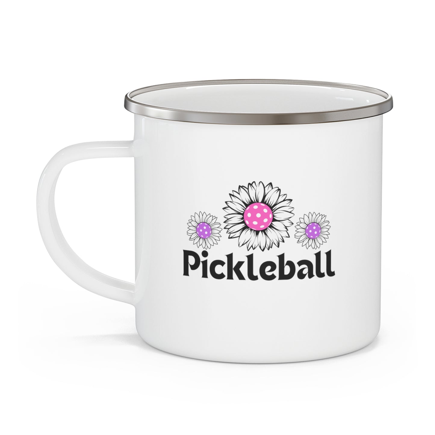 Pickleball 3 Flowers Enamel Camping Mug