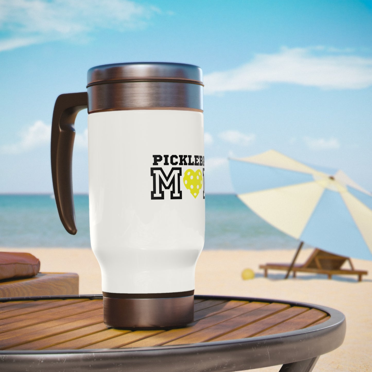 Pickleball Mom Yellow Heart Stainless Steel Travel Mug