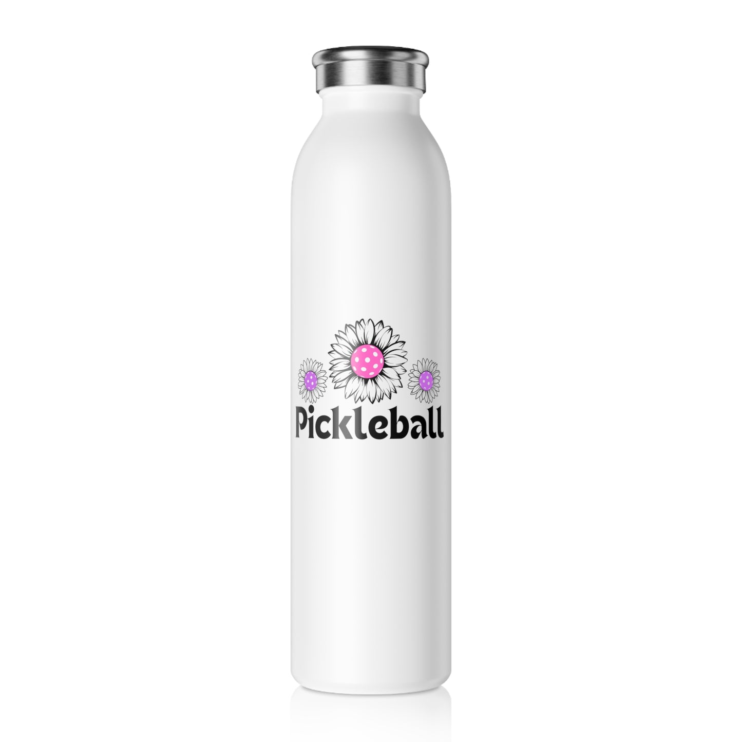Pickleball 3 Flowers Slim Water Bottle