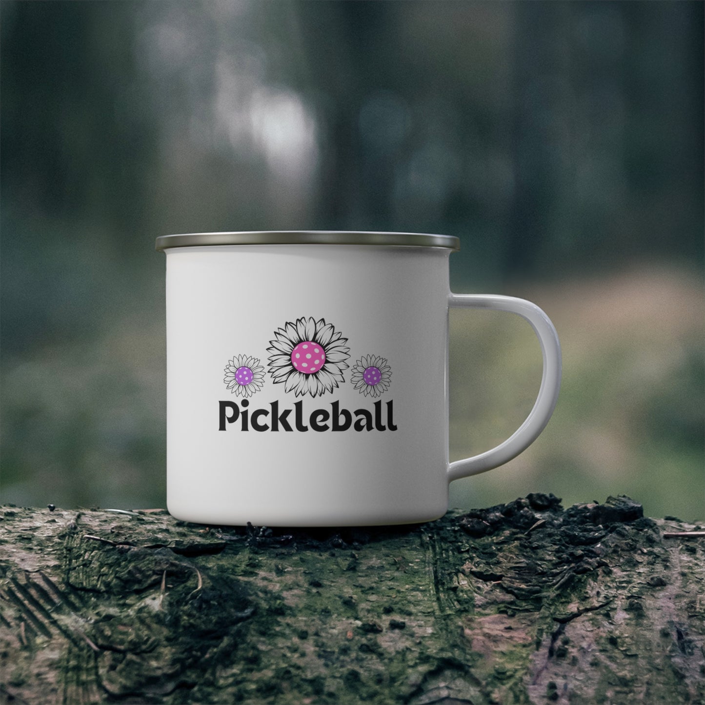 Pickleball 3 Flowers Enamel Camping Mug