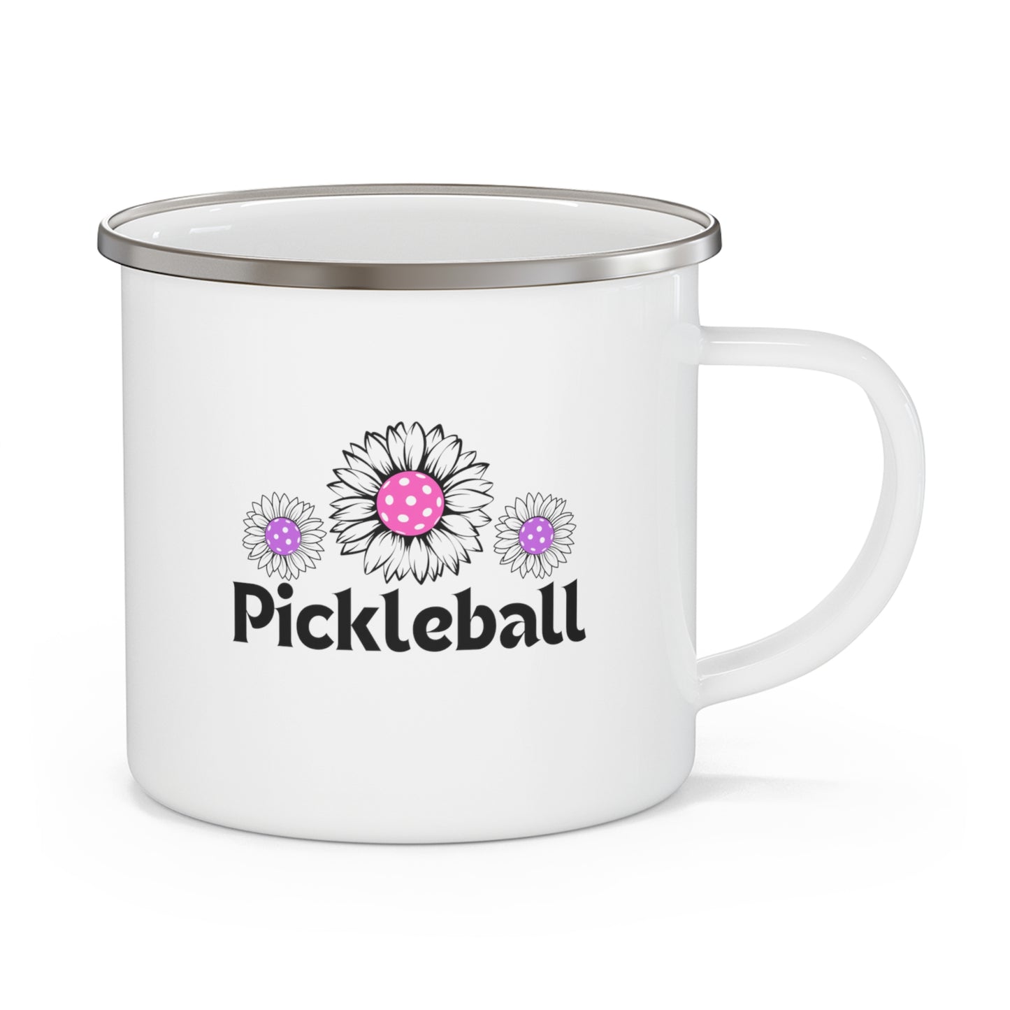 Pickleball 3 Flowers Enamel Camping Mug