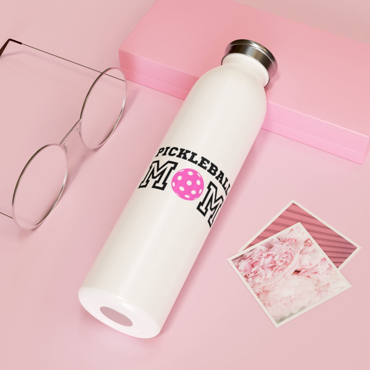 Pickleball Mom Pink Slim Water Bottle
