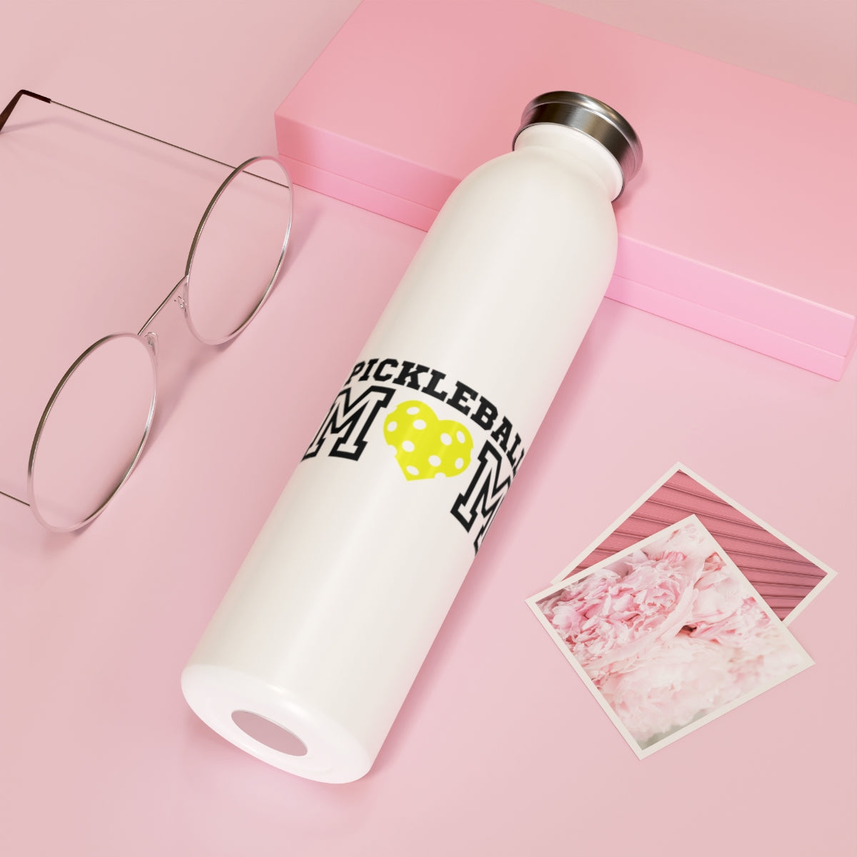 Pickleball Mom Yellow Heart Slim Water Bottle