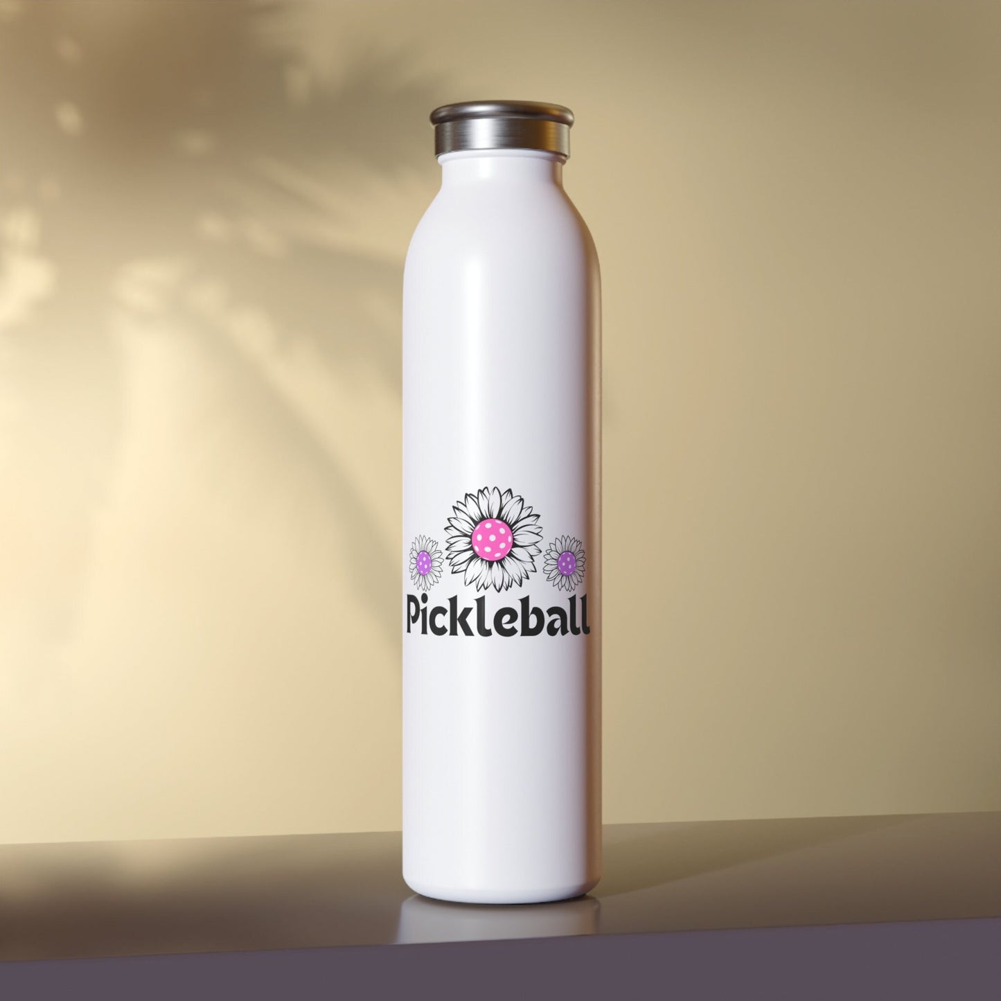 Pickleball 3 Flowers Slim Water Bottle