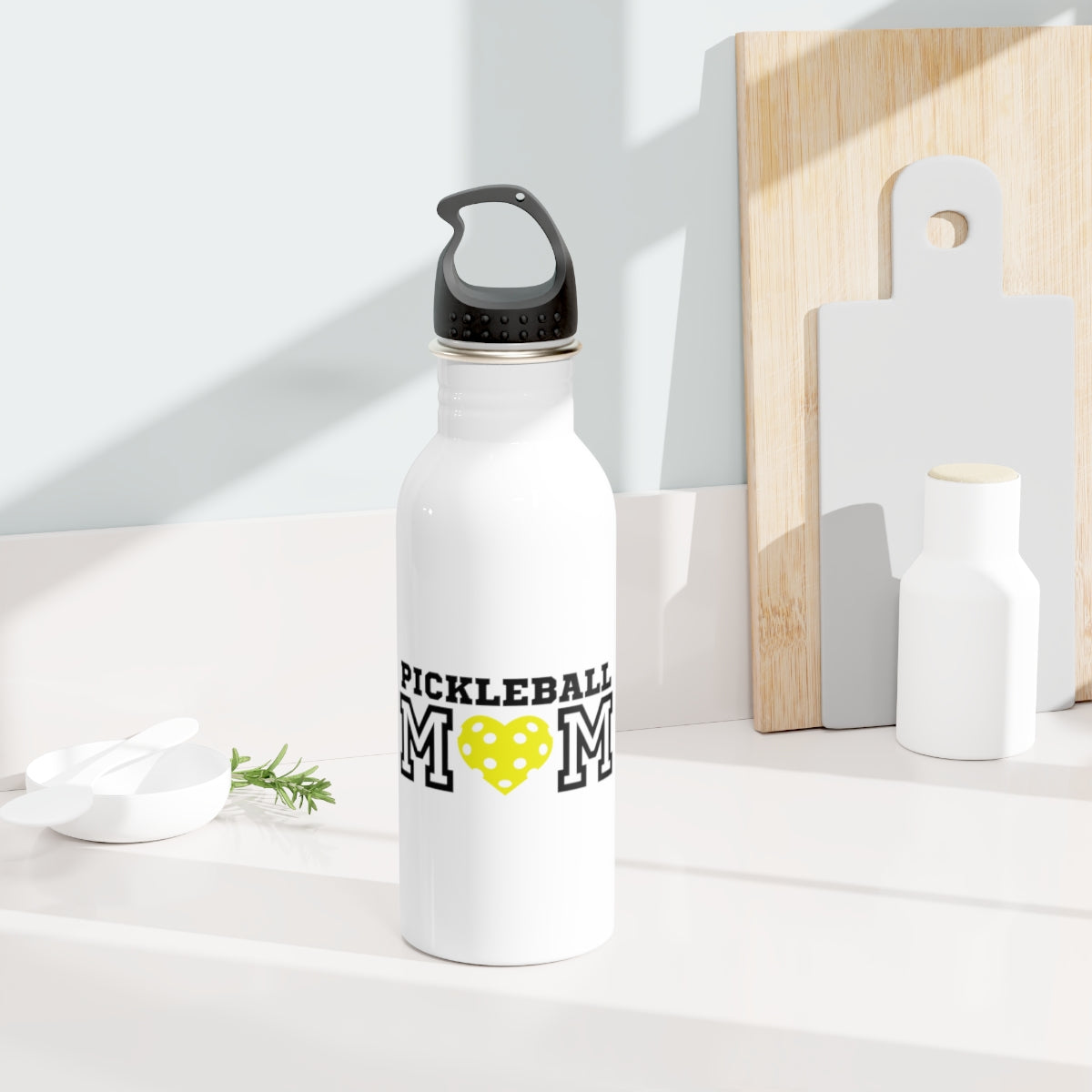 Pickleball Mom Yellow Heart Stainless Steel Water Bottle