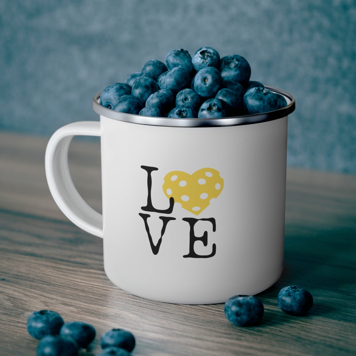Pickleball Yellow Heart Love Enamel Camping Mug