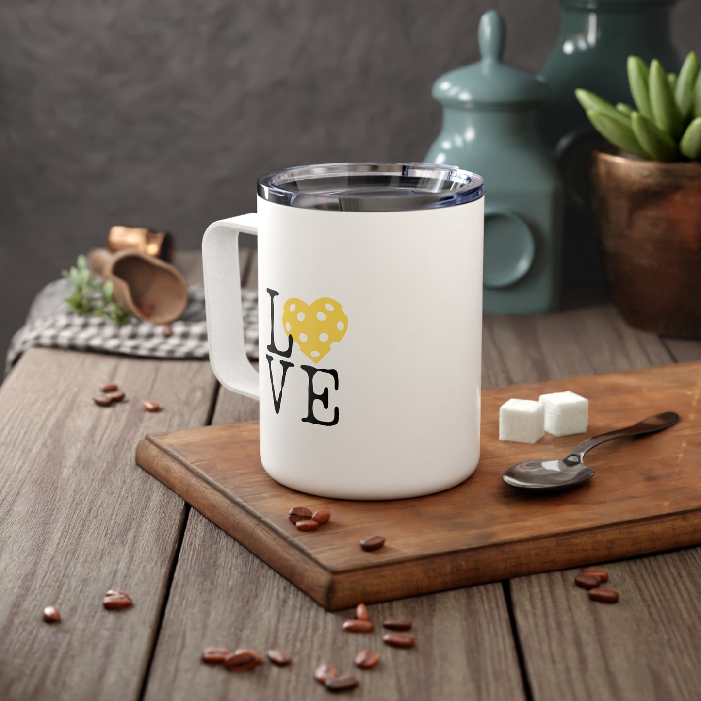 Pickleball Yellow Heart Love Insulated Mug