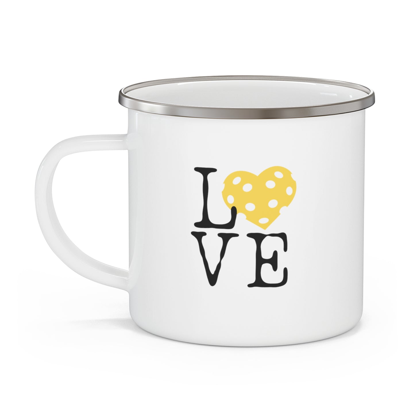 Pickleball Yellow Heart Love Enamel Camping Mug