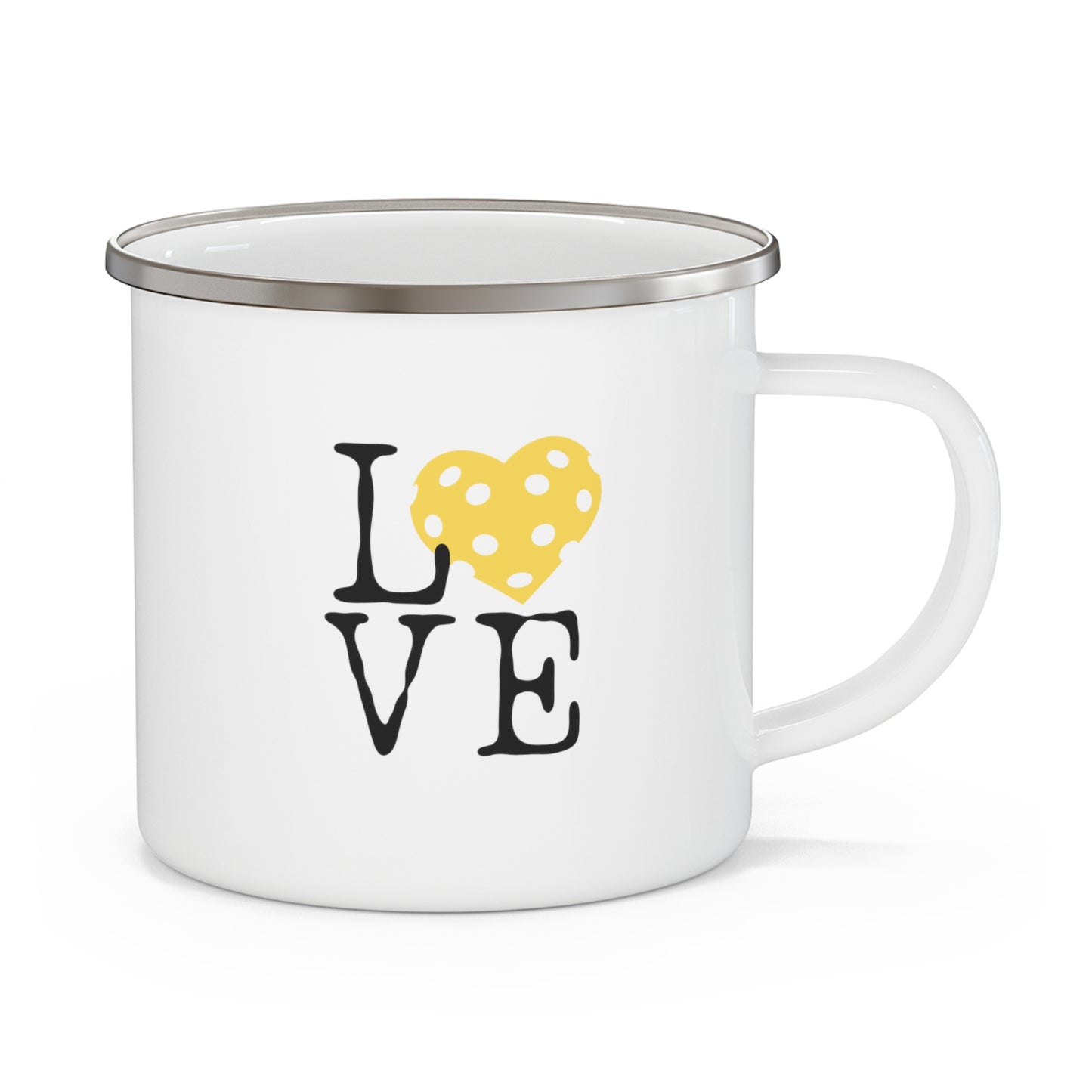 Pickleball Yellow Heart Love Enamel Camping Mug